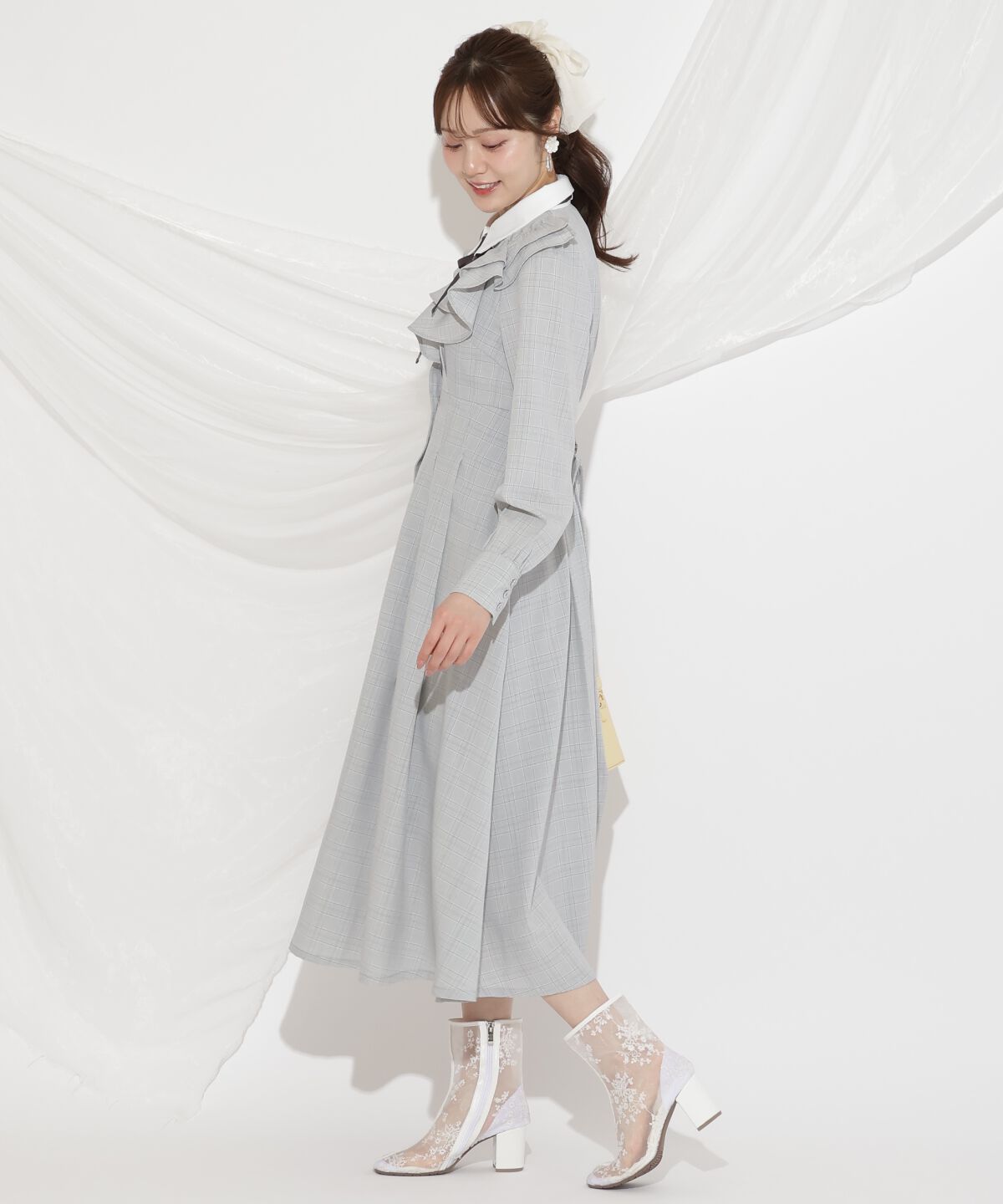 WILLSELECTION「配色襟ダブルフリルシャツワンピース」|ワンピース|