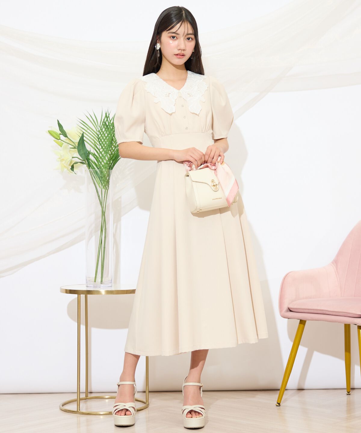 WILLSELECTION「タックウエストレース襟ワンピース」|ワンピース|