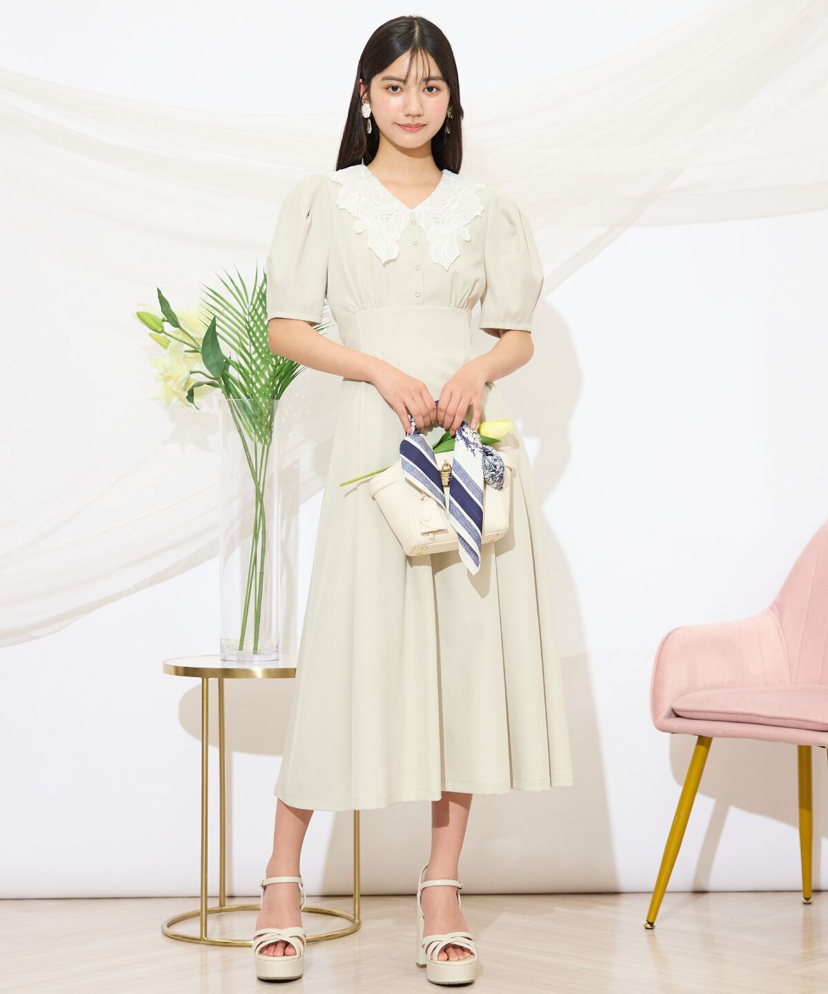 WILLSELECTION「タックウエストレース襟ワンピース」|ワンピース|