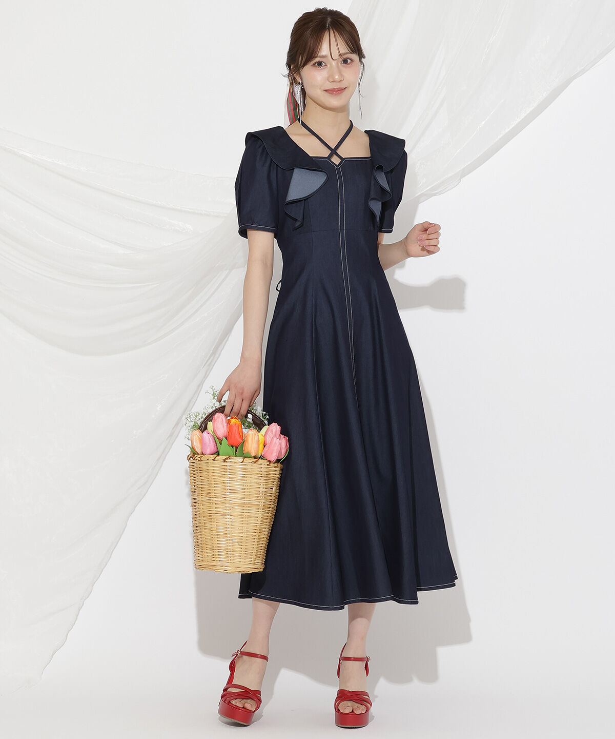 WILLSELECTION「クロスネックラッフルフリルワンピース」|ワンピース|