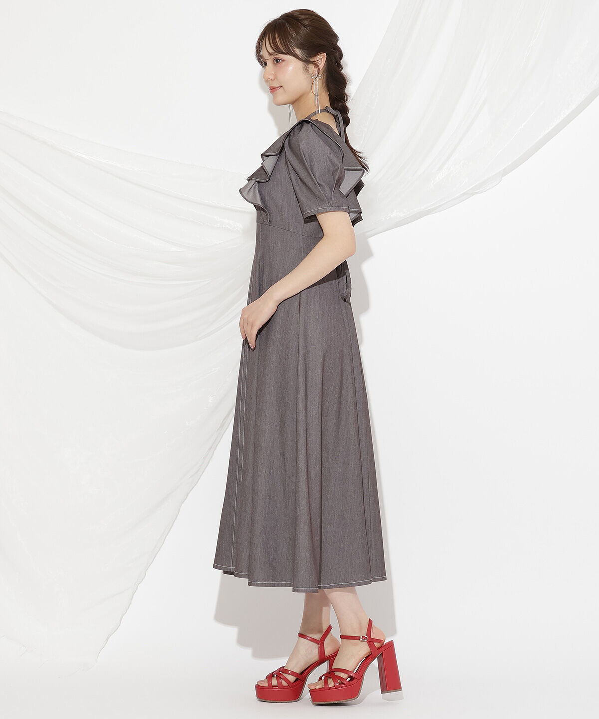 WILLSELECTION「クロスネックラッフルフリルワンピース」|ワンピース|