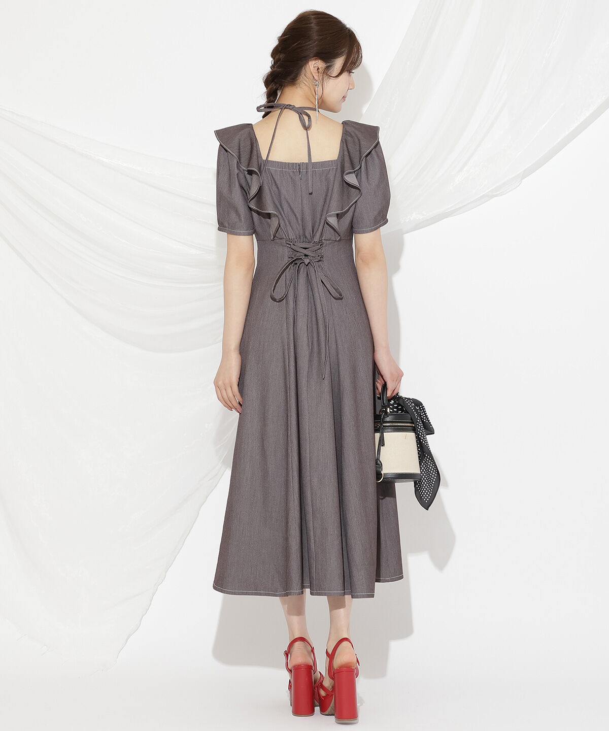 WILLSELECTION「クロスネックラッフルフリルワンピース」|ワンピース|