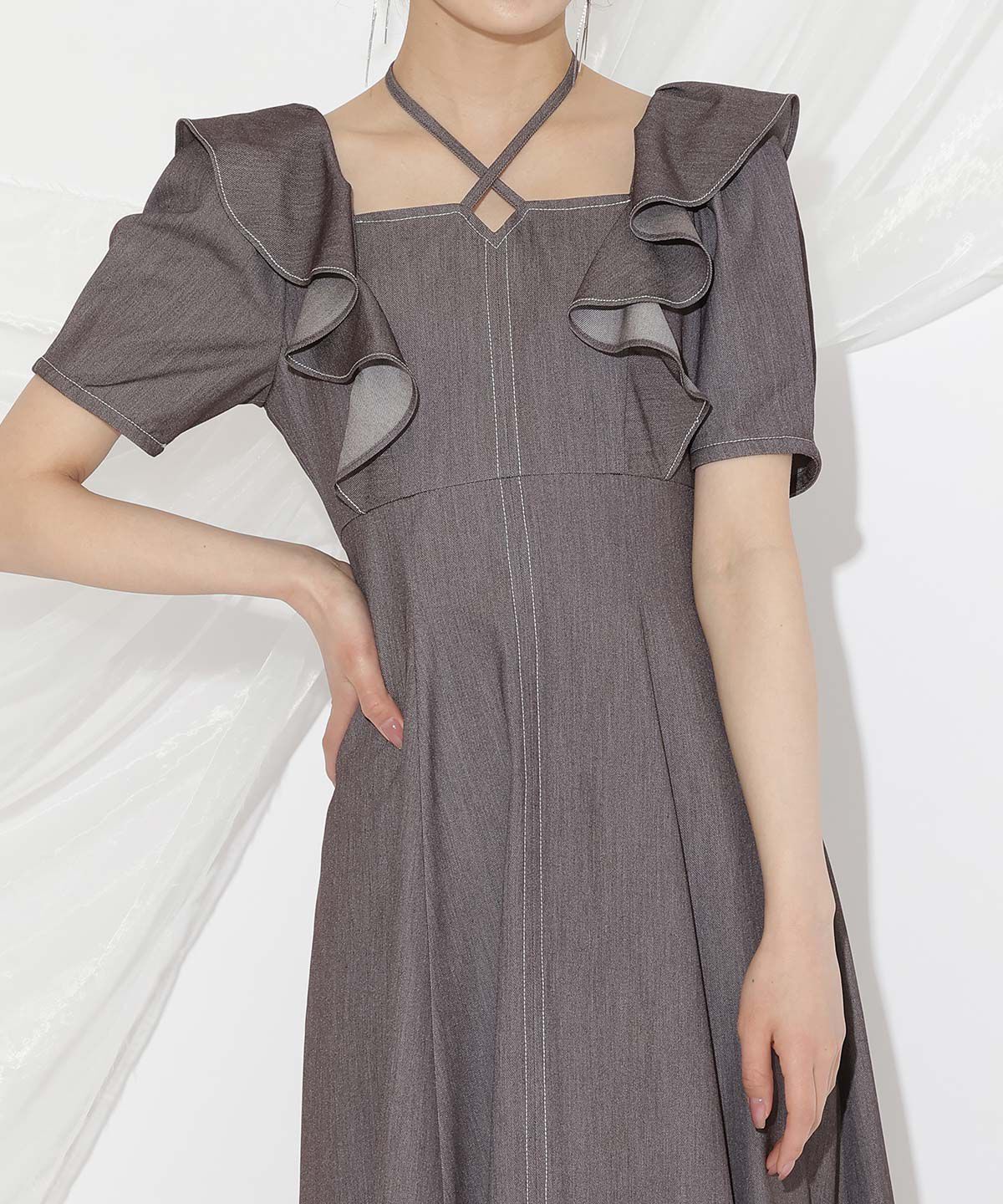 WILLSELECTION「クロスネックラッフルフリルワンピース」|ワンピース|