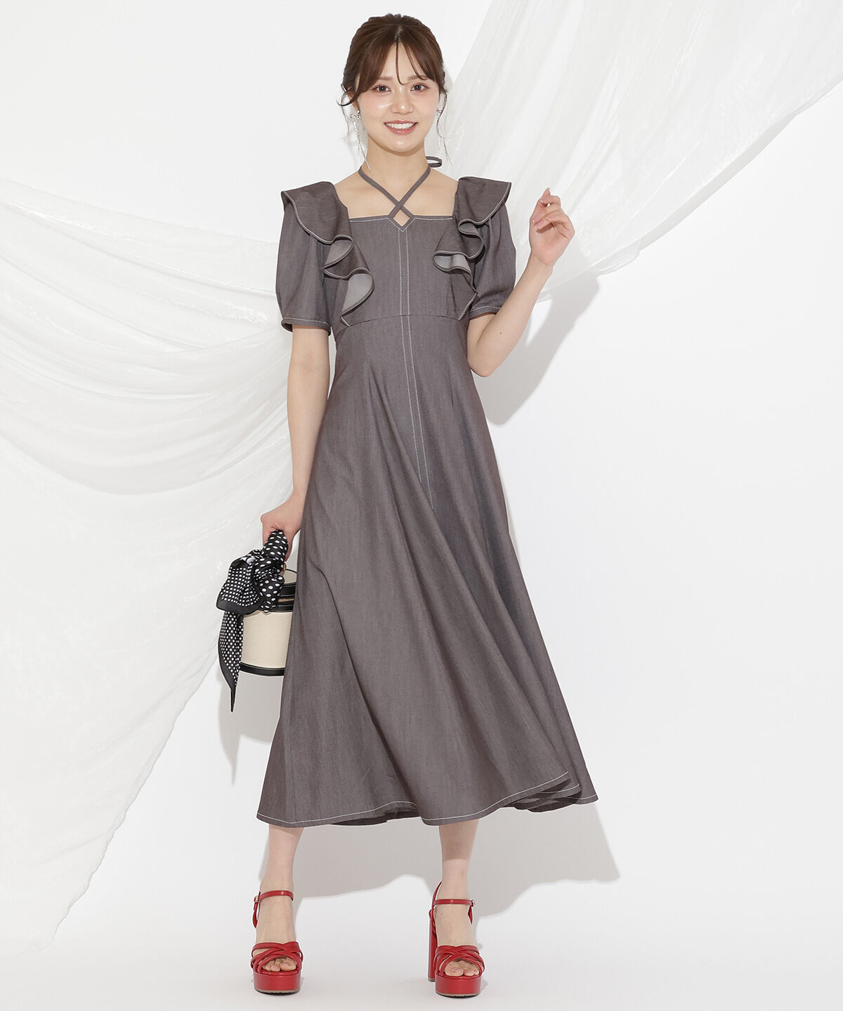 WILLSELECTION「クロスネックラッフルフリルワンピース」|ワンピース|