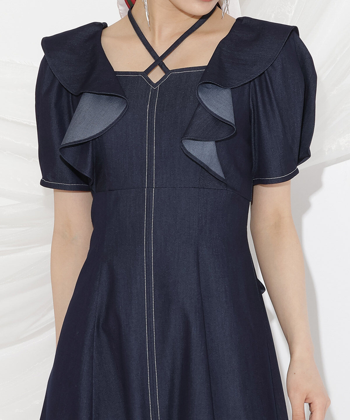 WILLSELECTION「クロスネックラッフルフリルワンピース」|ワンピース|