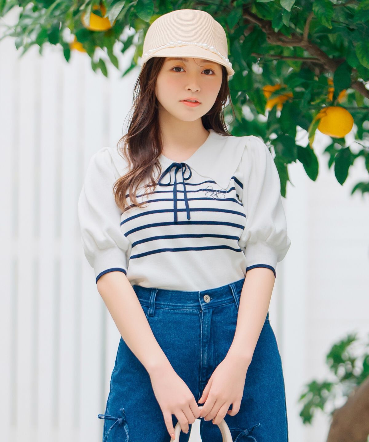 WILLSELECTION「ビッグカラーロゴ刺繍ニット」|ニット・セーター|白系チェック