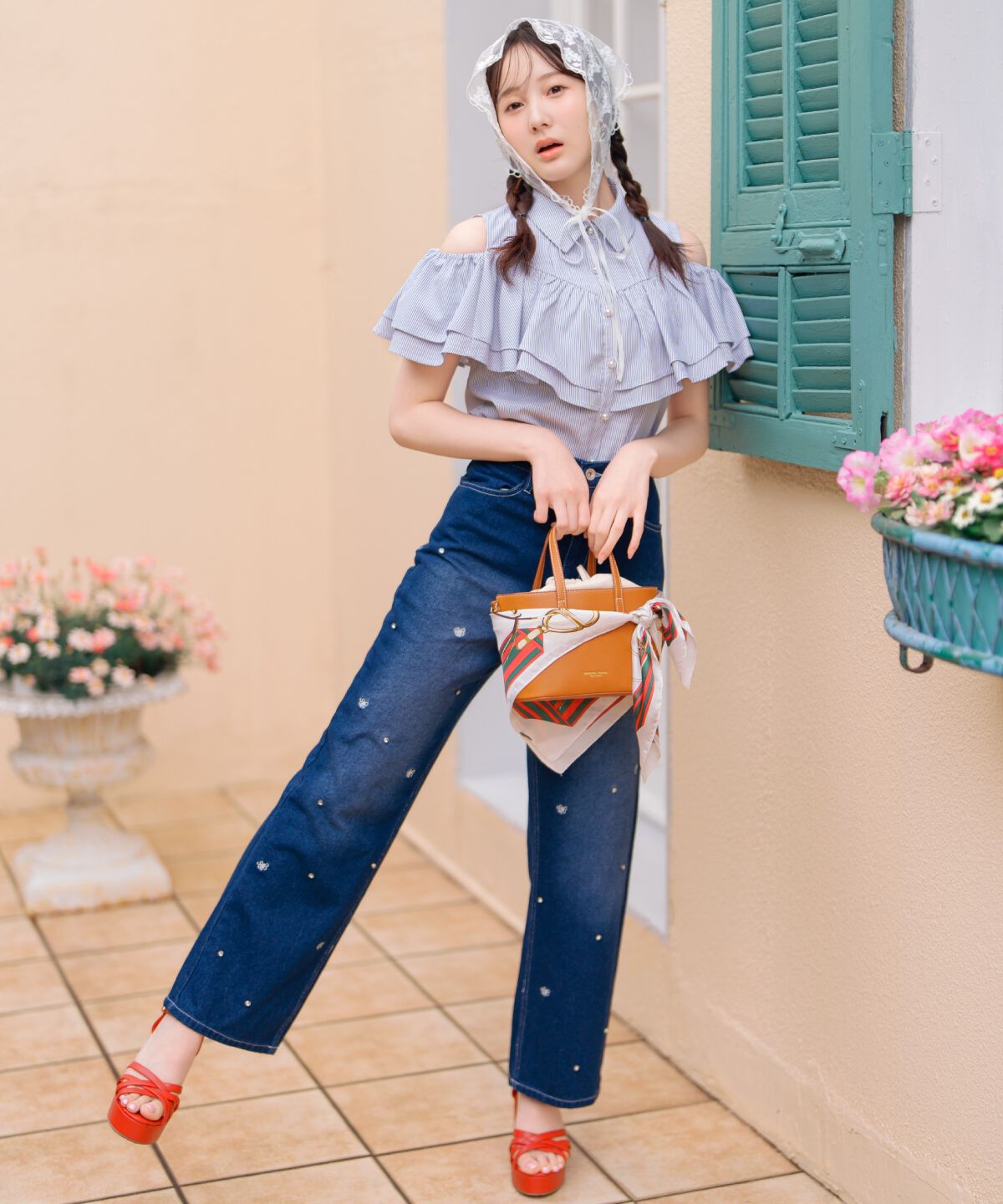 WILLSELECTION「WS刺繍ビジュー付きデニムパンツ」|その他|ネイビー