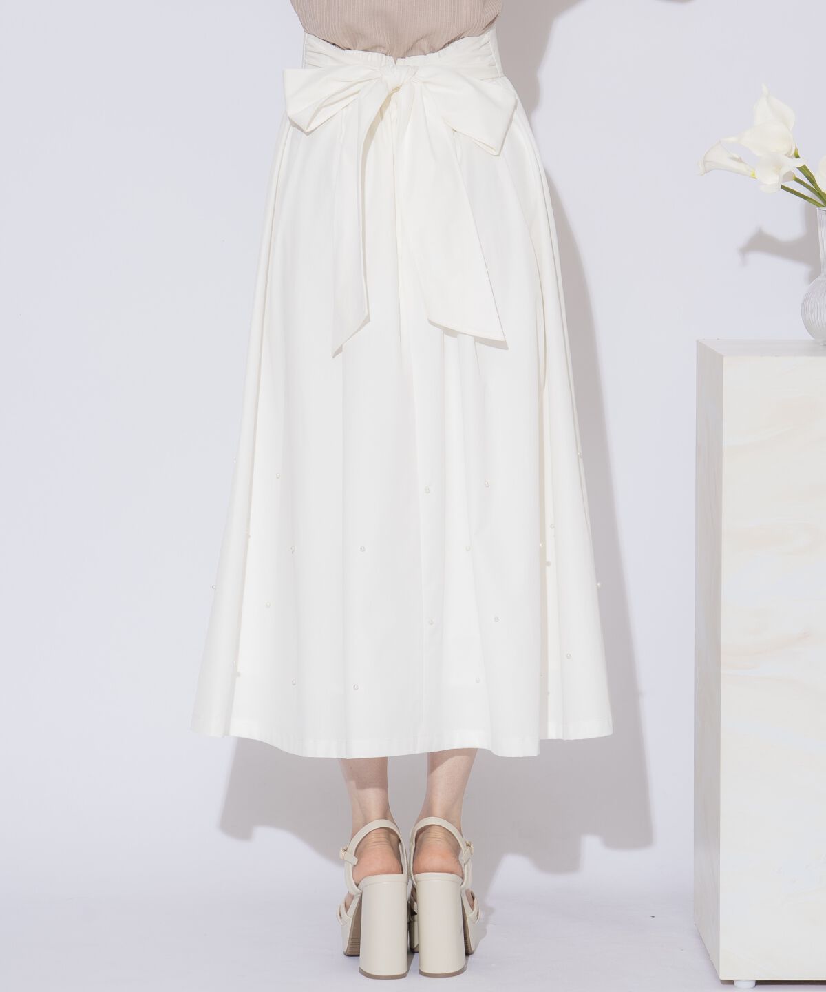 WILLSELECTION「バックリボンパールギャザースカート」|フレア|