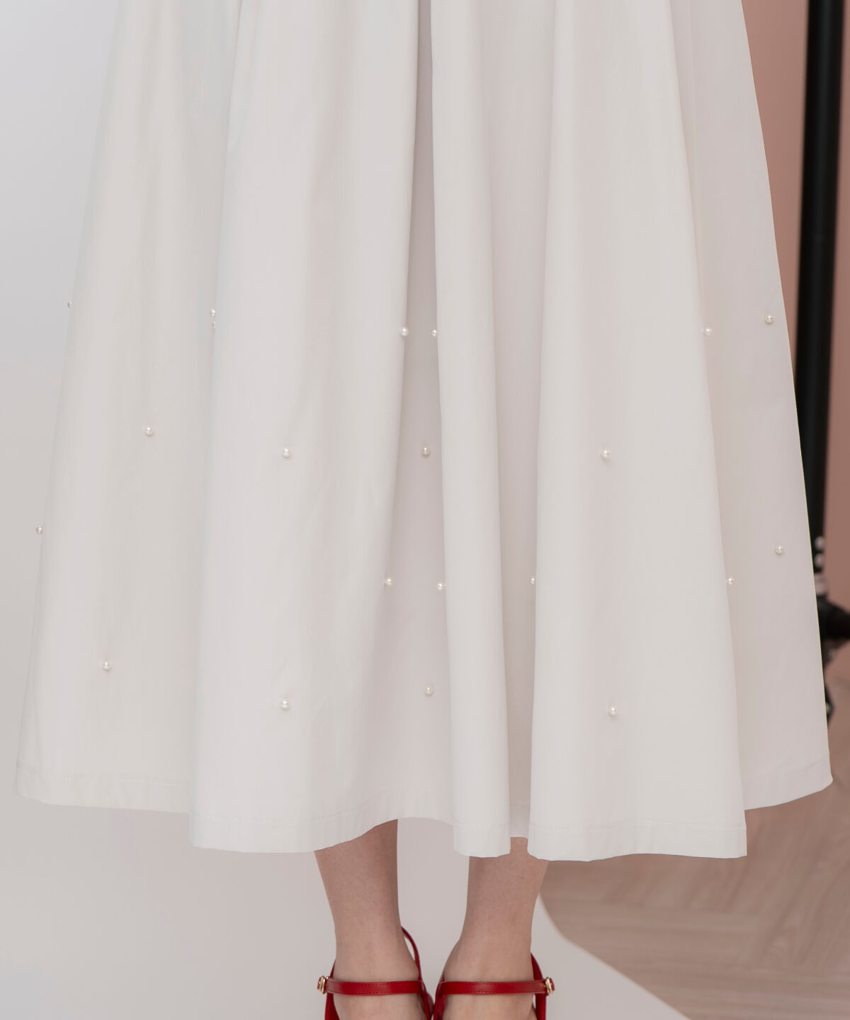 WILLSELECTION「バックリボンパールギャザースカート」|フレア|