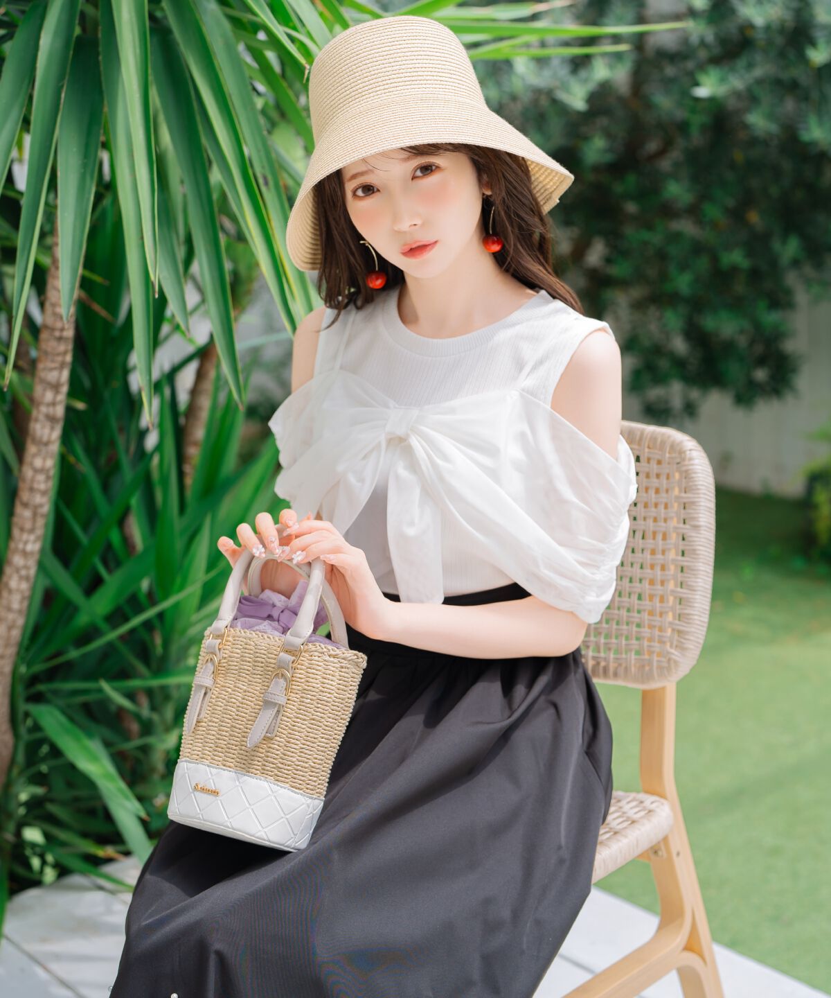 WILLSELECTION「バックリボンパールギャザースカート」|フレア|