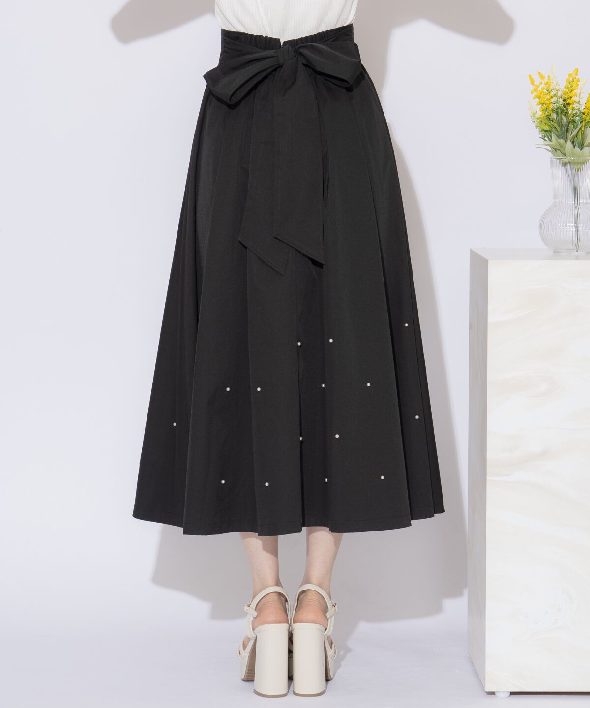 WILLSELECTION「バックリボンパールギャザースカート」|フレア|