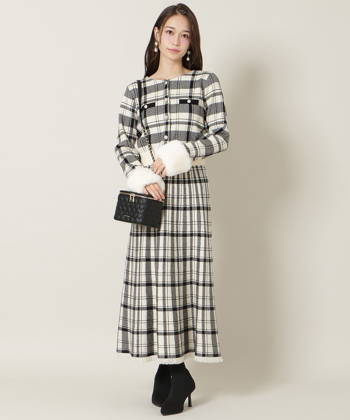 WILLSELECTION「チェック柄ファーカフスカーディガン」|カーディガン|