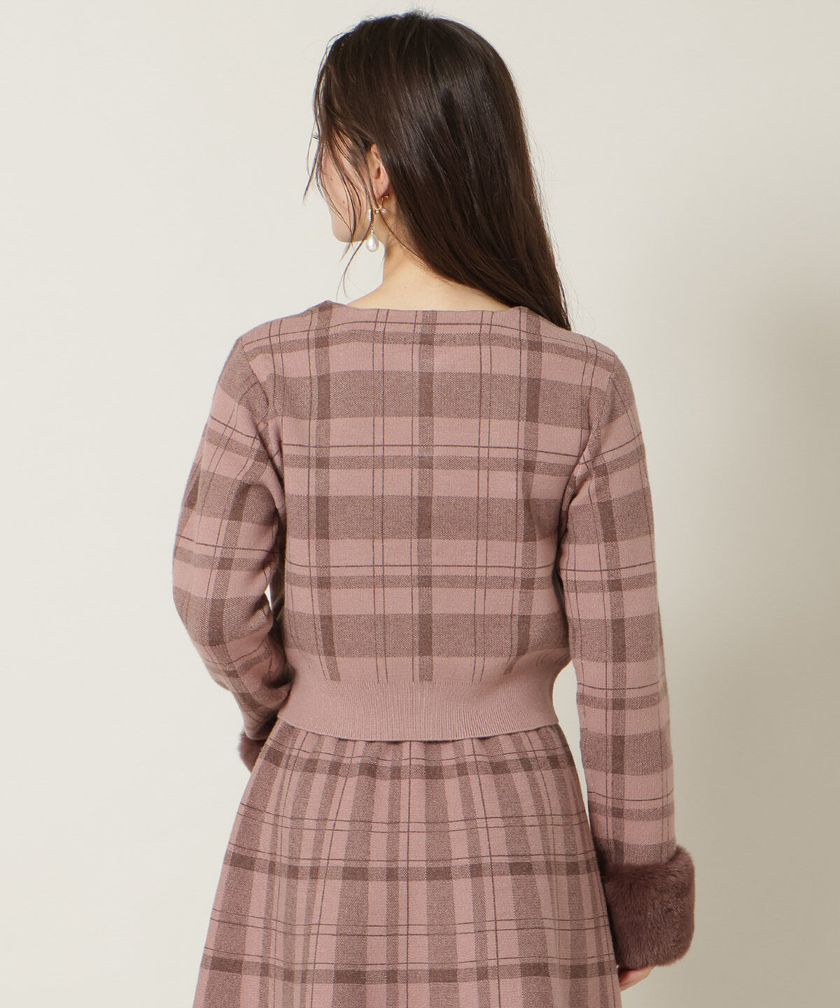 WILLSELECTION「チェック柄ファーカフスカーディガン」|カーディガン|