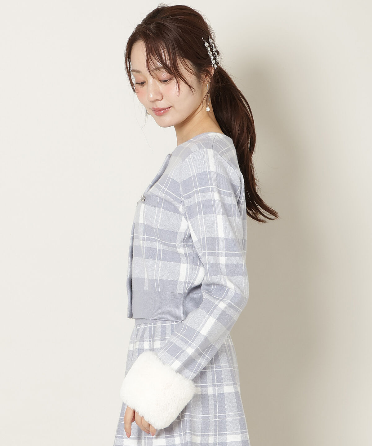 WILLSELECTION「チェック柄ファーカフスカーディガン」|カーディガン|