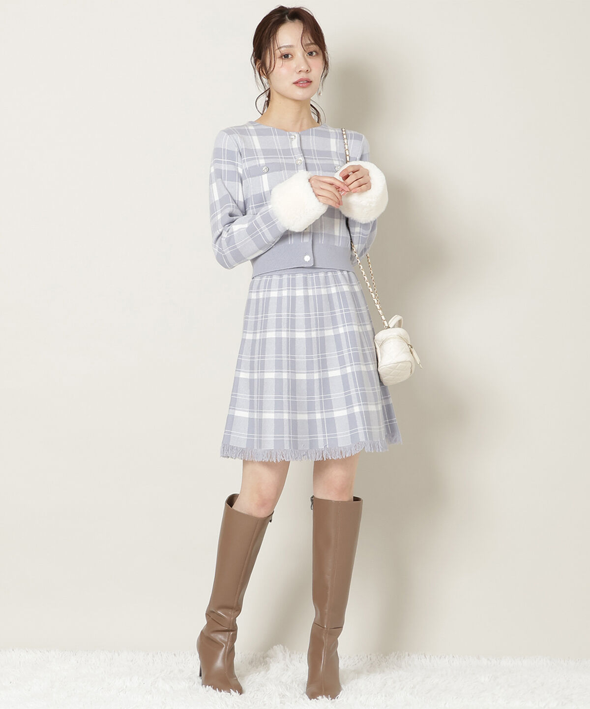 WILLSELECTION「チェック柄ファーカフスカーディガン」|カーディガン|