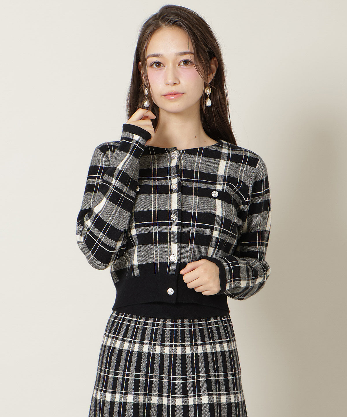 WILLSELECTION「チェック柄ファーカフスカーディガン」|カーディガン|