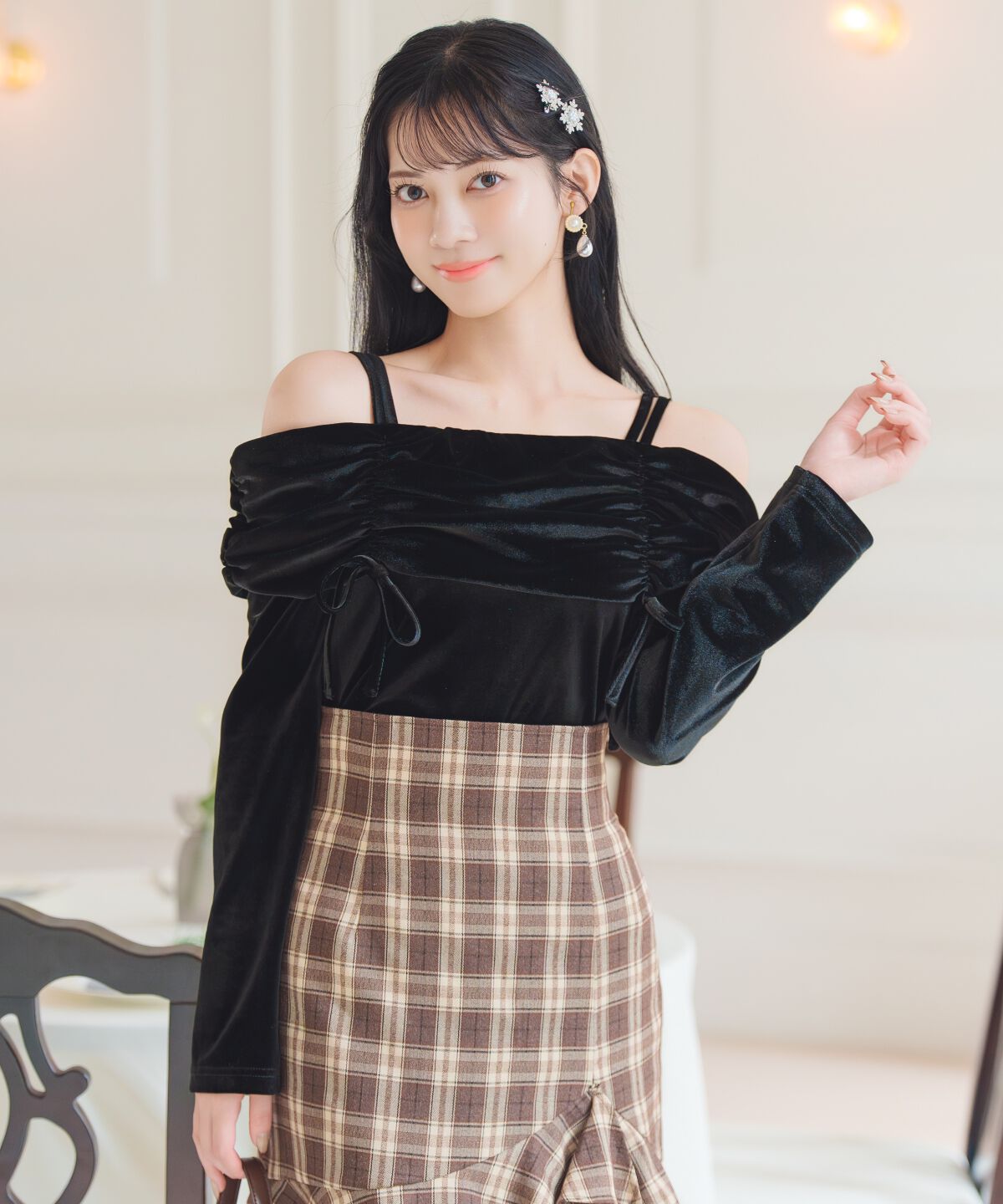 WILLSELECTION「ギャザーオフショルベロアトップス」|ニット・セーター|