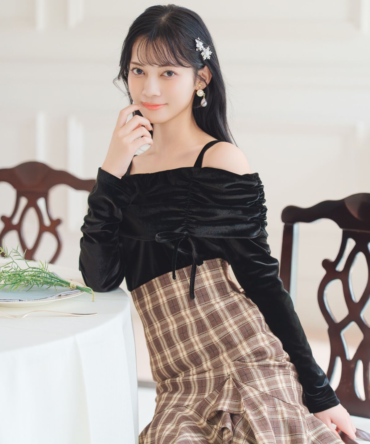 WILLSELECTION「ギャザーオフショルベロアトップス」|ニット・セーター|