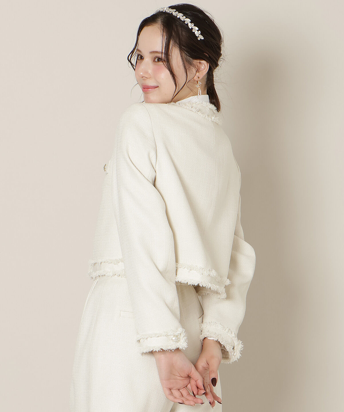 WILLSELECTION「ノーカラーフリンジツイードジャケット」|ノーカラージャケット|