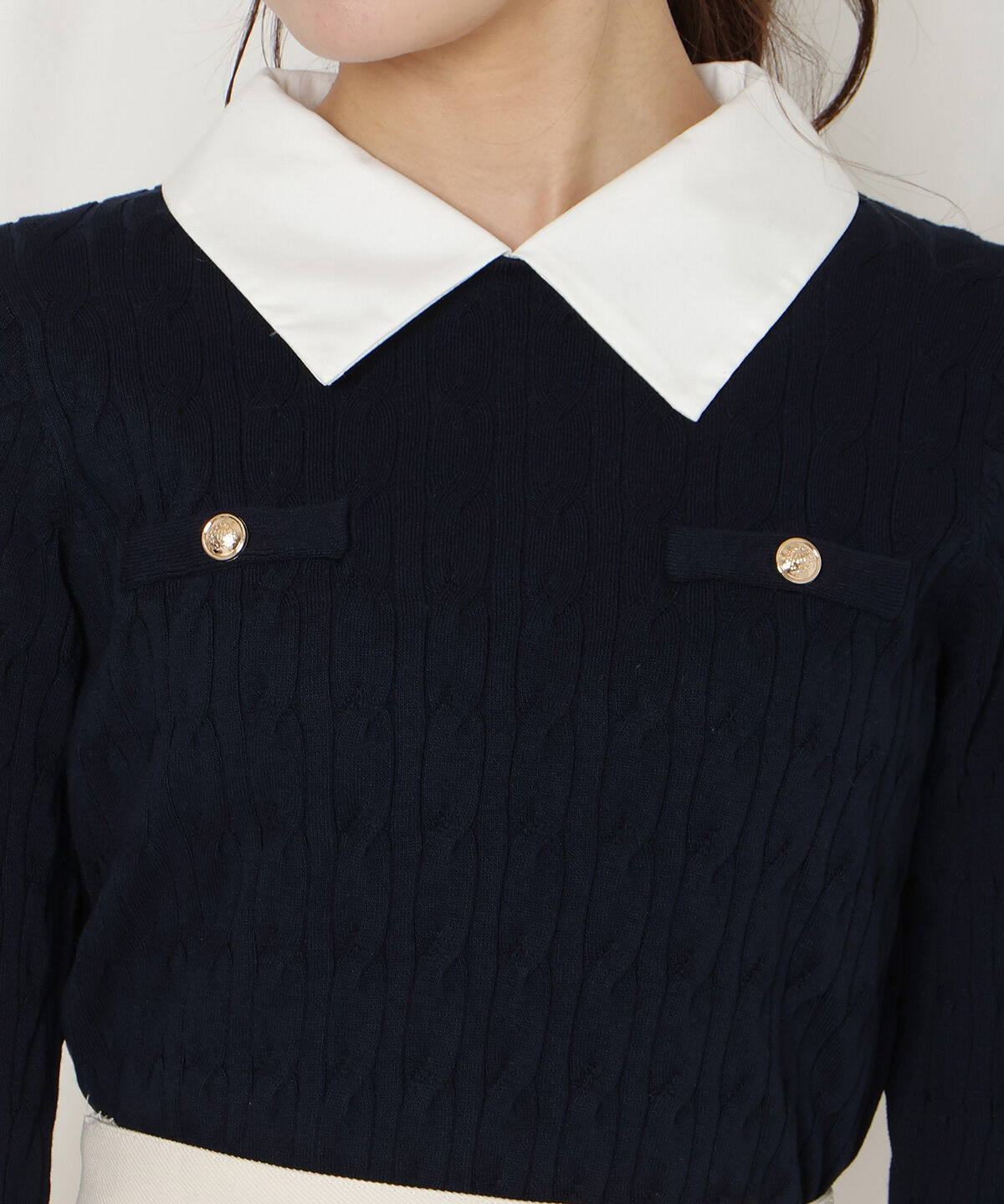 WILLSELECTION「リボンカフスドッキングケーブルニット」|ニット・セーター|