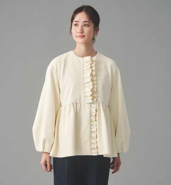 UNITED ARROWS「SPONGY フリル ペプラム ジャケット」|ノーカラージャケット|