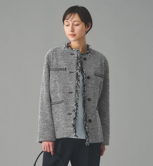 UNITED ARROWS「2トーン ツイードライク ノーカラー ジャケット」|ノーカラージャケット|