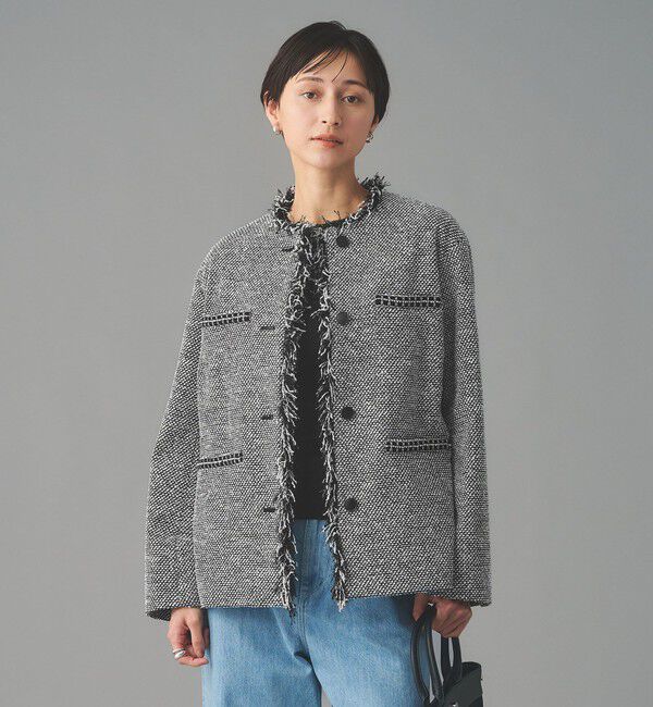 UNITED ARROWS「2トーン ツイードライク ノーカラー ジャケット」|ノーカラージャケット|