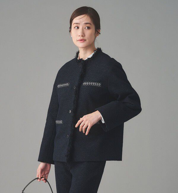 UNITED ARROWS「2トーン ツイードライク ノーカラー ジャケット」|ノーカラージャケット|