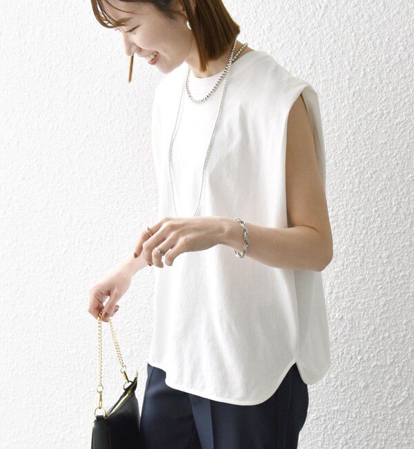 SHIPS any「SHIPS any:〈抗菌防臭/洗濯機可能〉USAコットン ラウンドヘム ノースリーブ TEE」|Tシャツ・カットソー|