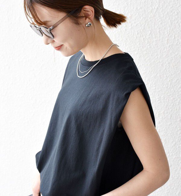 SHIPS any「SHIPS any:〈抗菌防臭/洗濯機可能〉USAコットン ラウンドヘム ノースリーブ TEE」|Tシャツ・カットソー|