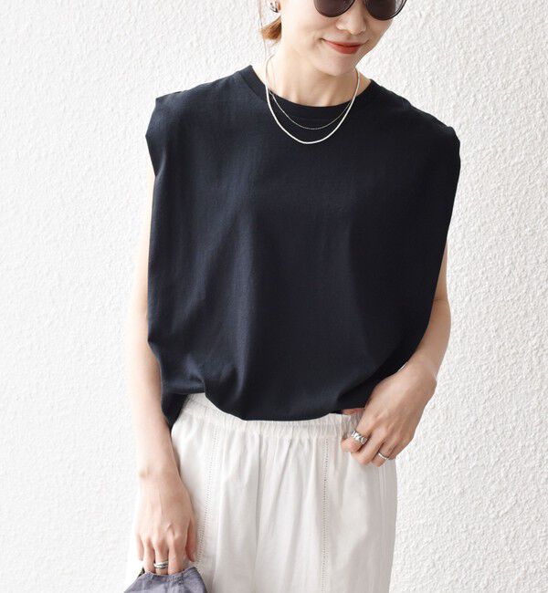 SHIPS any「SHIPS any:〈抗菌防臭/洗濯機可能〉USAコットン ラウンドヘム ノースリーブ TEE」|Tシャツ・カットソー|