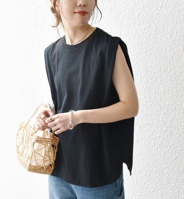 SHIPS any「SHIPS any:〈抗菌防臭/洗濯機可能〉USAコットン ラウンドヘム ノースリーブ TEE」|Tシャツ・カットソー|