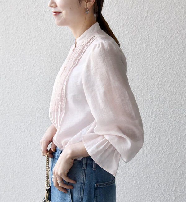 SHIPS any「SHIPS any:〈手洗い可能〉シアー フリル バンドカラー シャツ ブラウス」|シャツ・ブラウス|