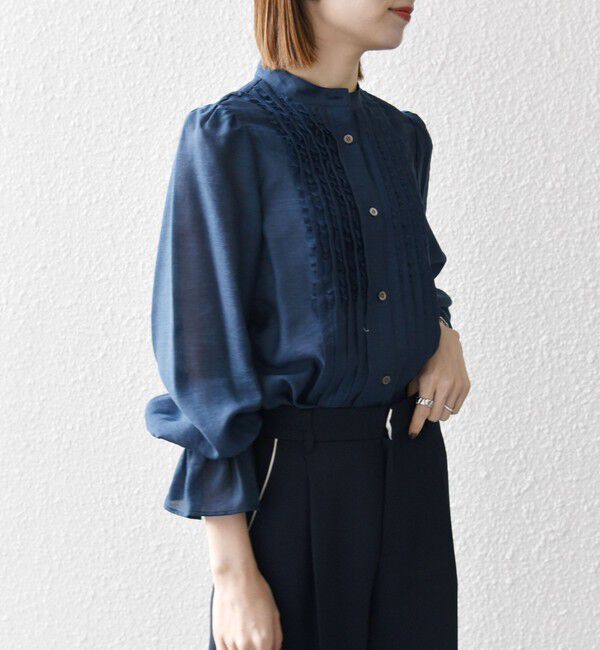 SHIPS any「SHIPS any:〈手洗い可能〉シアー フリル バンドカラー シャツ ブラウス」|シャツ・ブラウス|