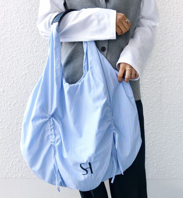 SHIPS for women「【WEB限定】ストライプ ドロスト バッグ」|トートバッグ|ライトブルー