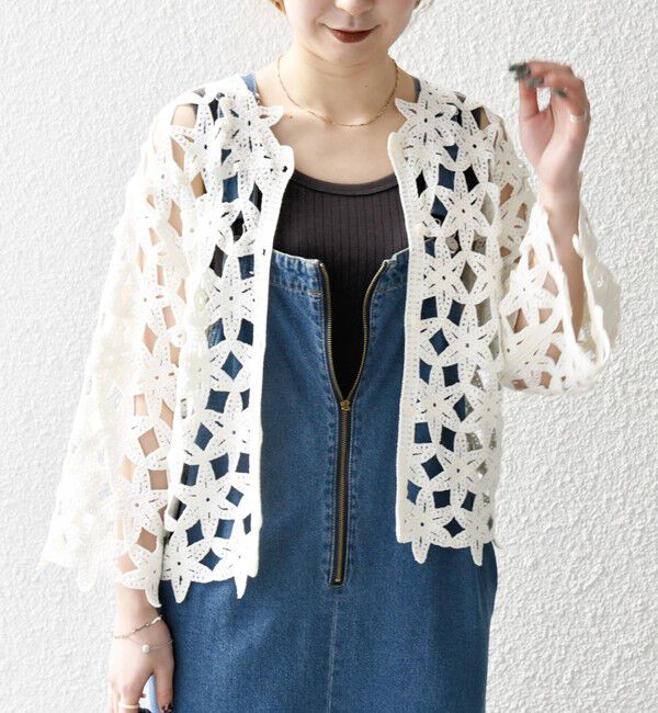 SHIPS any「SHIPS any:〈手洗い可能〉フラワー クロシェ レース カーディガン」|カーディガン|オフホワイト