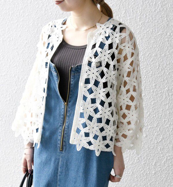 SHIPS any「SHIPS any:〈手洗い可能〉フラワー クロシェ レース カーディガン」|カーディガン|