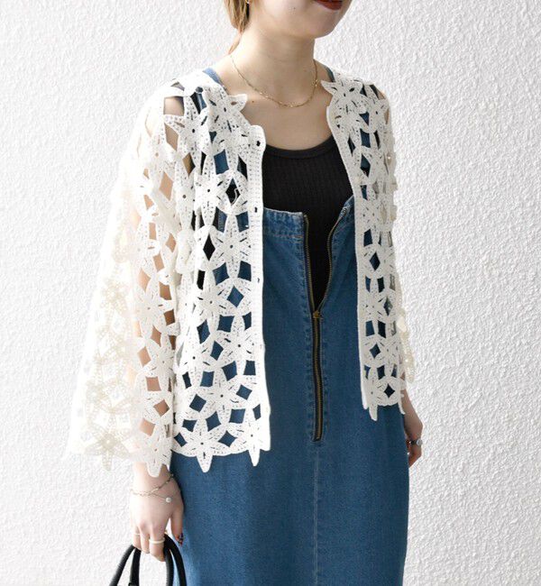 SHIPS any「SHIPS any:〈手洗い可能〉フラワー クロシェ レース カーディガン」|カーディガン|