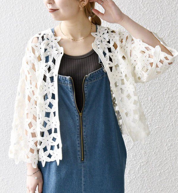 SHIPS any「SHIPS any:〈手洗い可能〉フラワー クロシェ レース カーディガン」|カーディガン|