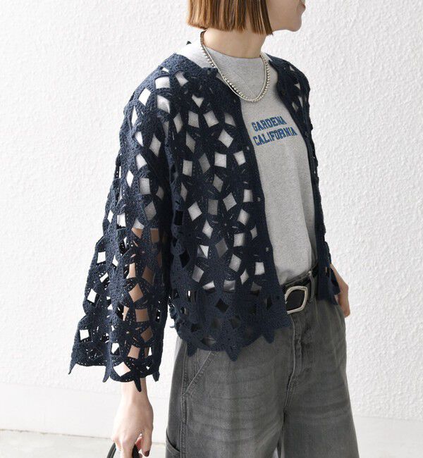 SHIPS any「SHIPS any:〈手洗い可能〉フラワー クロシェ レース カーディガン」|カーディガン|