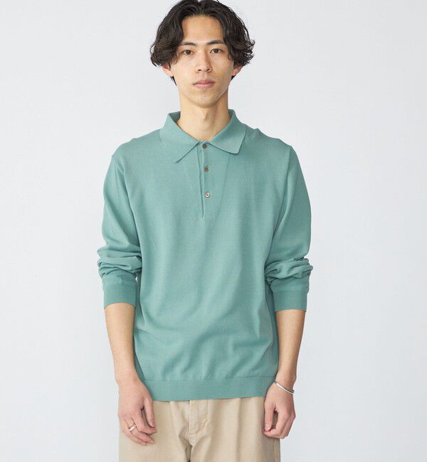 SHIPS「SHIPS:〈手洗い可能/抗菌防臭〉16ゲージ インレイ ロングスリーブ ポロニット」|ニット・セーター|