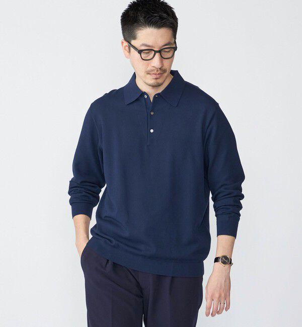 SHIPS「SHIPS:〈手洗い可能/抗菌防臭〉16ゲージ インレイ ロングスリーブ ポロニット」|ニット・セーター|