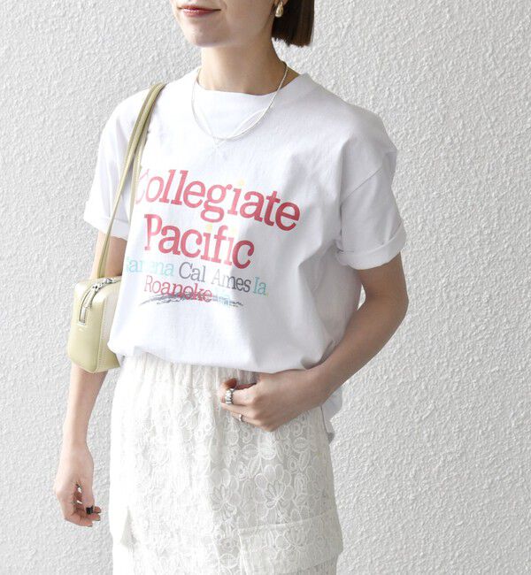 SHIPS any「【SHIPS any別注】Collegiate Pacific:〈洗濯機可能〉V ガゼット プリント & 刺繍 Tシャツ 25SS」|Tシャツ・カットソー|