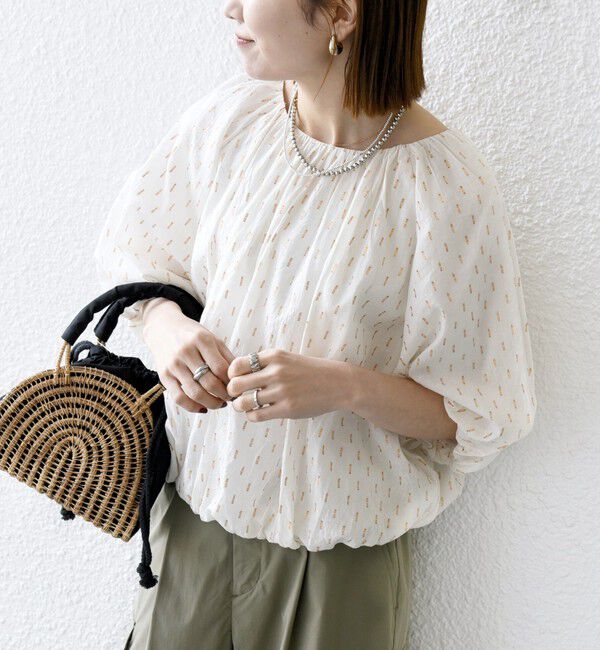 SHIPS any「SHIPS any:〈洗濯機可能〉ラメ ドビー ギャザー パフ スリーブ ブラウス」|シャツ・ブラウス|