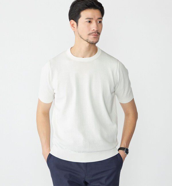 SHIPS「SHIPS: ICE COTTON クルーネック ショートスリーブ ニットTシャツ」|Tシャツ・カットソー|ホワイト