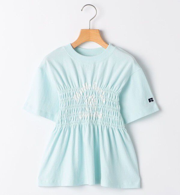 SHIPS KIDS「【SHIPS KIDS別注】RUSSELL ATHLETIC:140～150cm/ ギャザー プリント 半袖 TEE」|Tシャツ・カットソー|ライトブルー