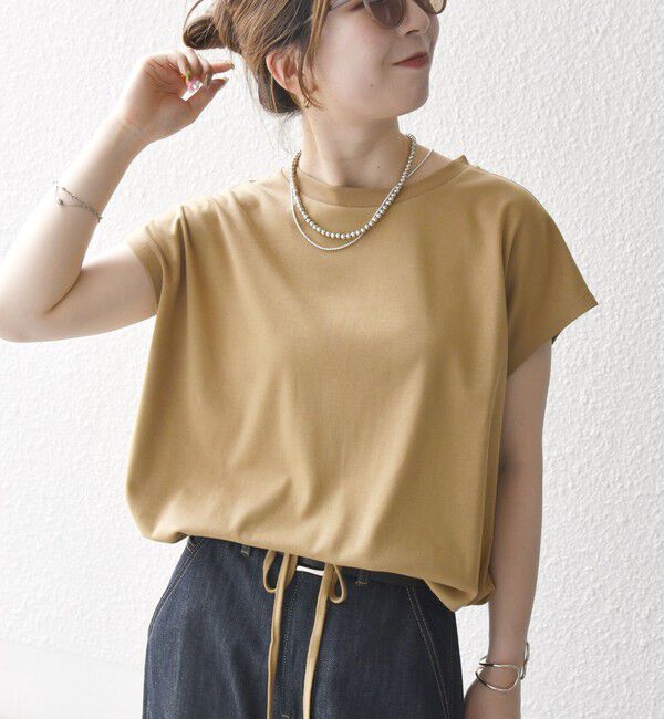 SHIPS any「SHIPS any:〈接触冷感/汗染み防止加工/洗濯機可能〉ドロスト フレンチスリーブ TEE」|Tシャツ・カットソー|キャメル