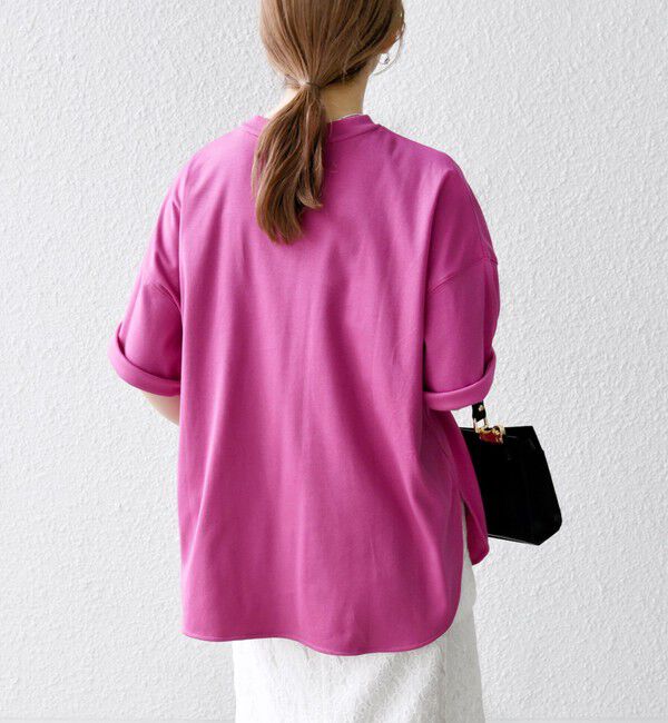 SHIPS any「SHIPS any:〈接触冷感/汗染み防止加工/洗濯機可能〉ラウンドヘム クルー ビッグ TEE」|Tシャツ・カットソー|ピンク