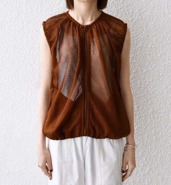 SHIPS any「SHIPS any:〈手洗い可能〉メッシュ シアー ドロスト ギャザー ノースリーブ ベスト」|ベスト・ジレ|