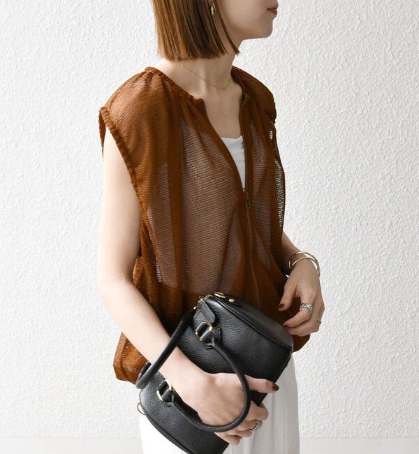 SHIPS any「SHIPS any:〈手洗い可能〉メッシュ シアー ドロスト ギャザー ノースリーブ ベスト」|ベスト・ジレ|